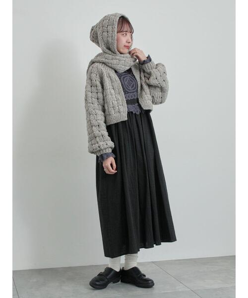 TSUHARU by Samansa Mos2（ツハルバイサマンサモスモス）の「【ペルーニット】柄編みバラクラバ（ストール/ショール・レディース・グレー/オフホワイト・F）」の10枚目の写真