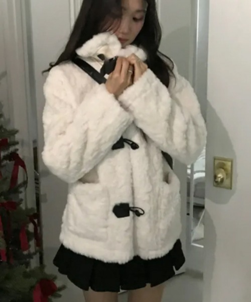 セール】ふわふわファー ダッフル風ショートコート（ダッフルコート