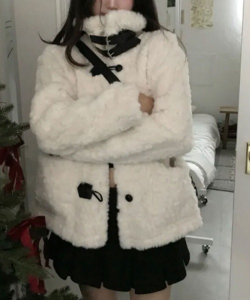 セール】ふわふわファー ダッフル風ショートコート（ダッフルコート