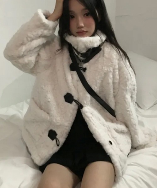 セール】ふわふわファー ダッフル風ショートコート（ダッフルコート