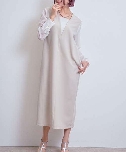 LHELBIE(レルビエ)の「シアースリーブワンピース(ワンピース・レディース・ブラック/ネイビー/ベージュ・M)」の3枚目の写真