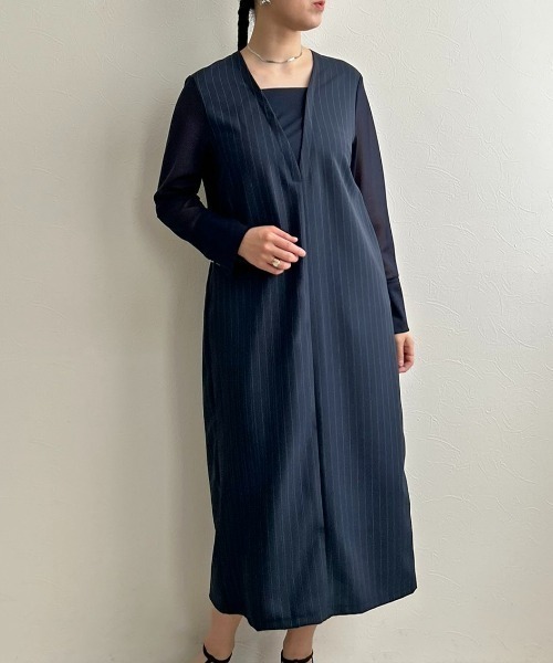 LHELBIE(レルビエ)の「シアースリーブワンピース(ワンピース・レディース・ブラック/ネイビー/ベージュ・M)」の1枚目の写真