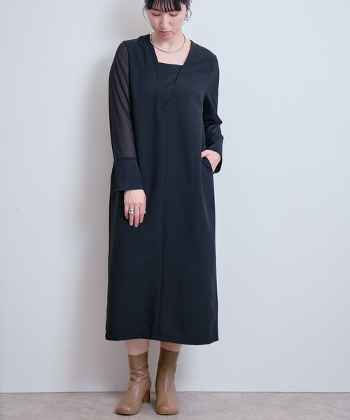 LHELBIE(レルビエ)の「シアースリーブワンピース(ワンピース・レディース・ブラック/ネイビー/ベージュ・M)」の2枚目の写真