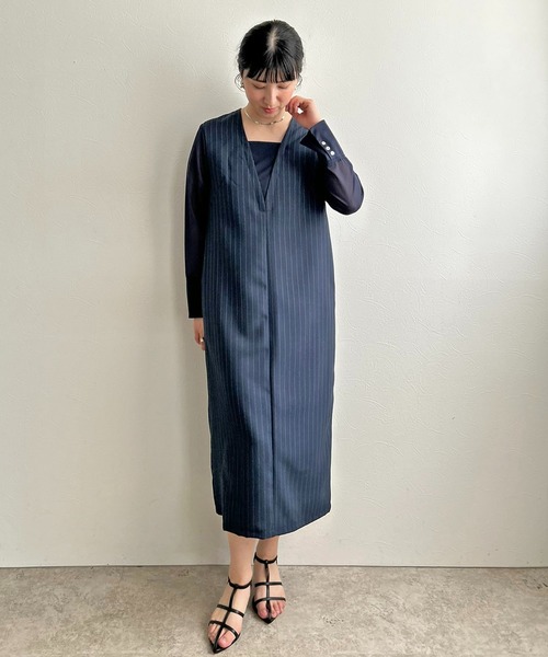 LHELBIE(レルビエ)の「シアースリーブワンピース(ワンピース・レディース・ブラック/ネイビー/ベージュ・M)」の12枚目の写真