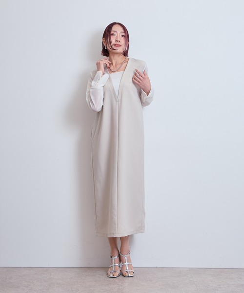 LHELBIE(レルビエ)の「シアースリーブワンピース(ワンピース・レディース・ブラック/ネイビー/ベージュ・M)」の9枚目の写真