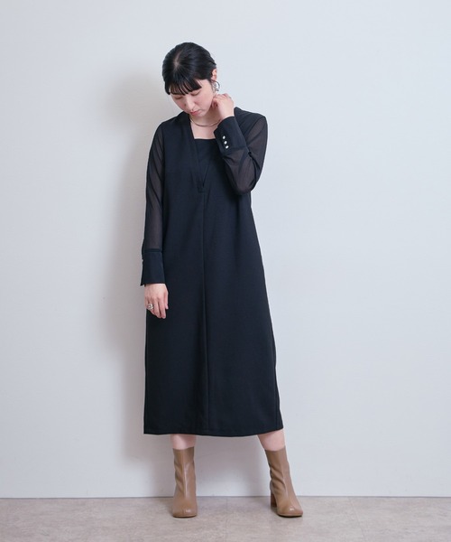LHELBIE(レルビエ)の「シアースリーブワンピース(ワンピース・レディース・ブラック/ネイビー/ベージュ・M)」の5枚目の写真