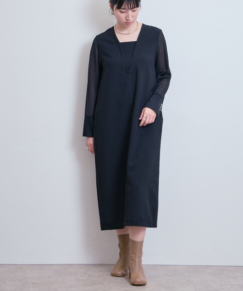 LHELBIE(レルビエ)の「シアースリーブワンピース(ワンピース・レディース・ブラック/ネイビー/ベージュ・M)」の4枚目の写真