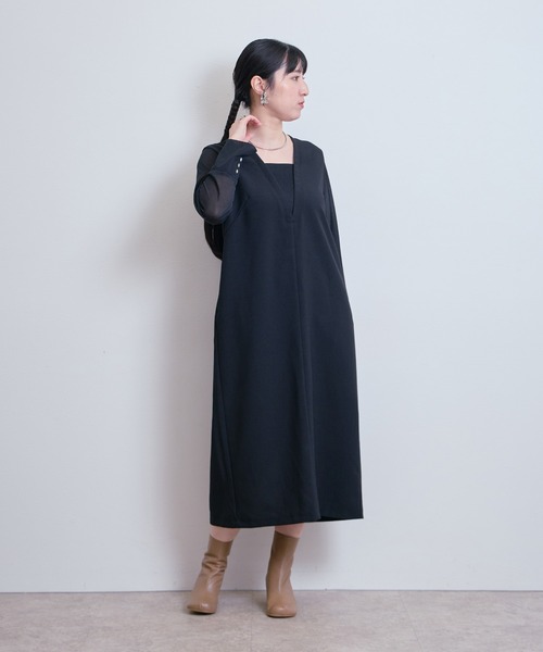 LHELBIE(レルビエ)の「シアースリーブワンピース(ワンピース・レディース・ブラック/ネイビー/ベージュ・M)」の6枚目の写真