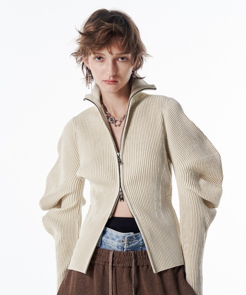 JOSE MOON(ジョゼムーン)の「ESCARGOT SLEEVE KNIT/エスカルゴスリーブニット(ニット/セーター・レディース・チャコールグレー/アイボリー/モカ・FREE)」の3枚目の写真