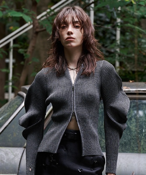 JOSE MOON(ジョゼムーン)の「ESCARGOT SLEEVE KNIT/エスカルゴスリーブニット(ニット/セーター・レディース・チャコールグレー/アイボリー/モカ・FREE)」の16枚目の写真