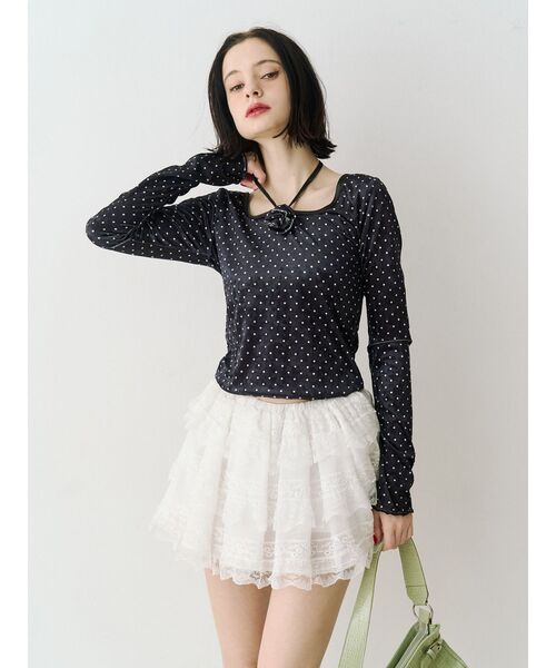 jouetie（ジュエティ）の「ドットベロアトップス コサージュ付き（Tシャツ/カットソー・レディース・ブラック/アイボリー/ブルー・MEDIUM）」の6枚目の写真