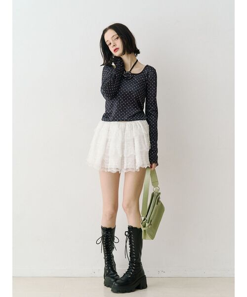 jouetie（ジュエティ）の「ドットベロアトップス コサージュ付き（Tシャツ/カットソー・レディース・ブラック/アイボリー/ブルー・MEDIUM）」の8枚目の写真