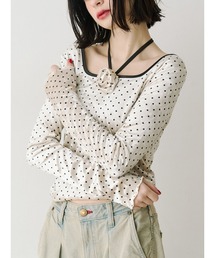 jouetie | ドットベロアトップス コサージュ付き(Tシャツ/カットソー)