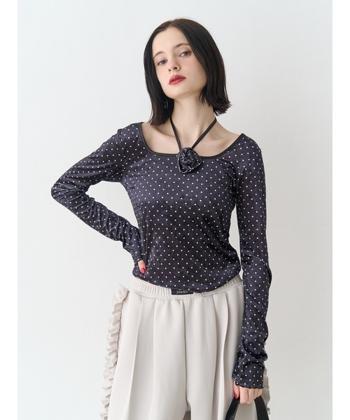 jouetie（ジュエティ）の「ドットベロアトップス コサージュ付き（Tシャツ/カットソー・レディース・ブラック/アイボリー/ブルー・MEDIUM）」の18枚目の写真