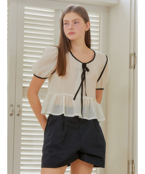 ANOETIC(アノエティック)の「ANC WAVE RIBBON PUFF BLOUSE_IVORY(シャツ/ブラウス・レディース・アイボリー・FREE)」の1枚目の写真