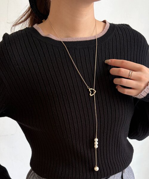 Chez toi（シェトワ）の「ハートとパールロングネックレス（ネックレス・レディース・シルバー/ゴールド・FREE）」の2枚目の写真