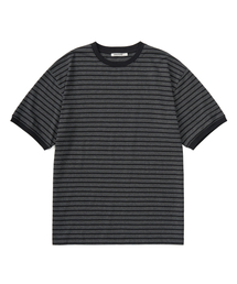 EXCONTAINER | リブストライプハーフリンガーティーシャツ (チャコールグレー)(Tシャツ/カットソー)
