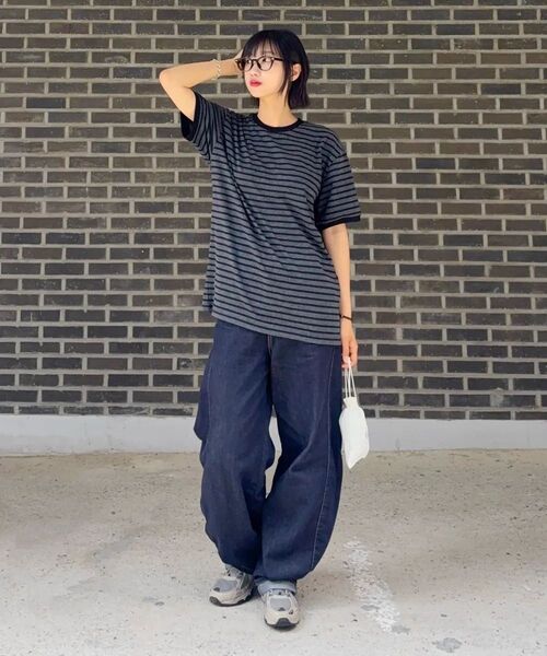 EXCONTAINER(エックスコンテナ)の「リブストライプハーフリンガーティーシャツ (チャコールグレー)(Tシャツ/カットソー・メンズ・その他・MEDIUM/LARGE/X-LARGE)」の6枚目の写真