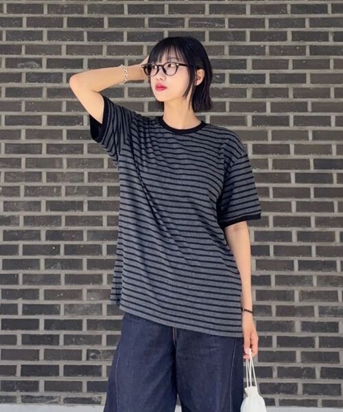 EXCONTAINER(エックスコンテナ)の「リブストライプハーフリンガーティーシャツ (チャコールグレー)(Tシャツ/カットソー・メンズ・その他・MEDIUM/LARGE/X-LARGE)」の9枚目の写真