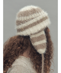 SETSETSET（セットセットセット）の「ツーウェイイヤーフラップビーニーストライプベージュミックス（ニットキャップ/ビーニー）」