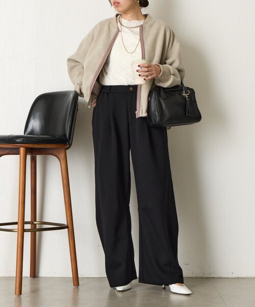 Jena espace merveilleux(ジェナ エスパスメルヴェイユ)の「【あったか/上品】バックラッフルジャケット(ノーカラージャケット・レディース・ベージュ/チャコールグレー・FREE)」の12枚目の写真