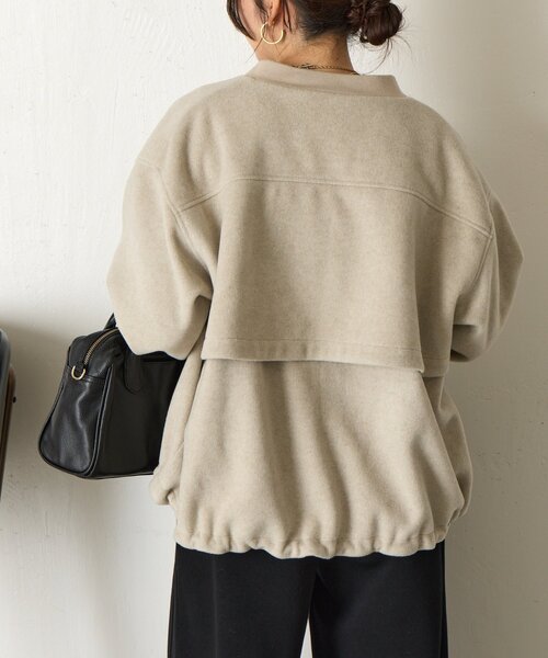 Jena espace merveilleux(ジェナ エスパスメルヴェイユ)の「【あったか/上品】バックラッフルジャケット(ノーカラージャケット・レディース・ベージュ/チャコールグレー・FREE)」の20枚目の写真