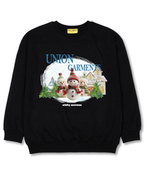 スリースノーマン オーバーサイズ スウェットクリスマスTシャツ [裏毛]ブラック