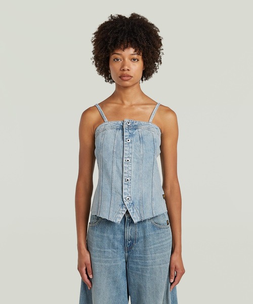G-STAR(ジースター)の「Kick Bustier Top/スリムデニムビスチェ(ベスト・レディース・ライトブルー・SMALL/X-SMALL)」の1枚目の写真