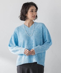 ツヤモールVネックニット