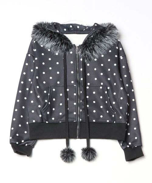 gossip！ロサンゼルス（ゴシップロサンゼルス）の「Y2K ビッグファーフード×ドット柄ショートパーカー/裏起毛 /【冬新作】（パーカー・レディース・グレー/ブラック・L/M）」の17枚目の写真