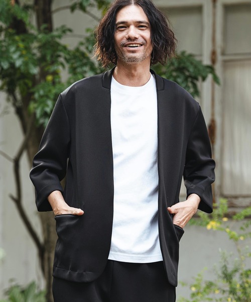 CAMBIO(カンビオ)の「mj11331- リラックスポンチノーカラー7分袖ジャケット(CMB-R0190)(ノーカラージャケット・メンズ・ネイビー/ブラック/グレー・L/M/S)」の4枚目の写真