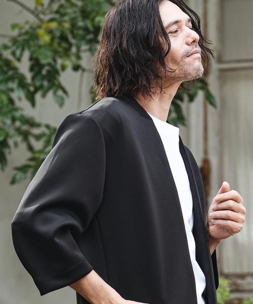 CAMBIO(カンビオ)の「mj11331- リラックスポンチノーカラー7分袖ジャケット(CMB-R0190)(ノーカラージャケット・メンズ・ネイビー/ブラック/グレー・L/M/S)」の6枚目の写真