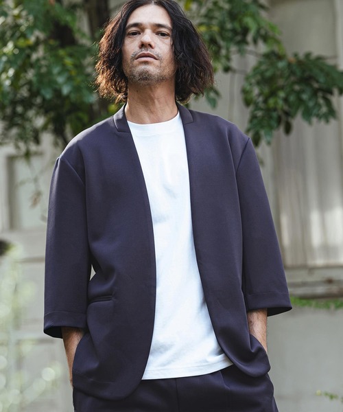 CAMBIO(カンビオ)の「mj11331- リラックスポンチノーカラー7分袖ジャケット(CMB-R0190)(ノーカラージャケット・メンズ・ネイビー/ブラック/グレー・L/M/S)」の10枚目の写真