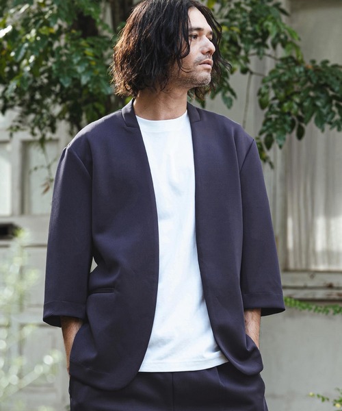 CAMBIO(カンビオ)の「mj11331- リラックスポンチノーカラー7分袖ジャケット(CMB-R0190)(ノーカラージャケット・メンズ・ネイビー/ブラック/グレー・L/M/S)」の11枚目の写真