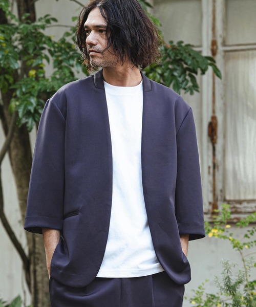 CAMBIO(カンビオ)の「mj11331- リラックスポンチノーカラー7分袖ジャケット(CMB-R0190)(ノーカラージャケット・メンズ・ネイビー/ブラック/グレー・L/M/S)」の12枚目の写真