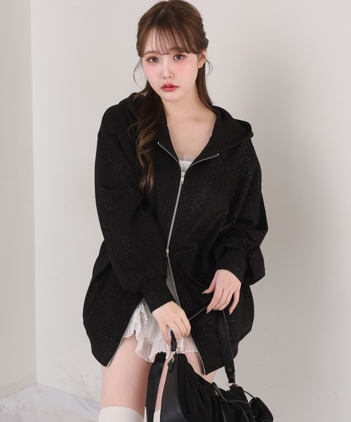 one after another NICE CLAUP（ワンアフターアナザーナイスクラップ）の「ゆるたぽシルエット/オーバーサイズグリッターパーカー（パーカー・レディース・オフホワイト/杢グレー/サックスブルー/ピンク/ネイビー/ブラック・FREE）」の3枚目の写真