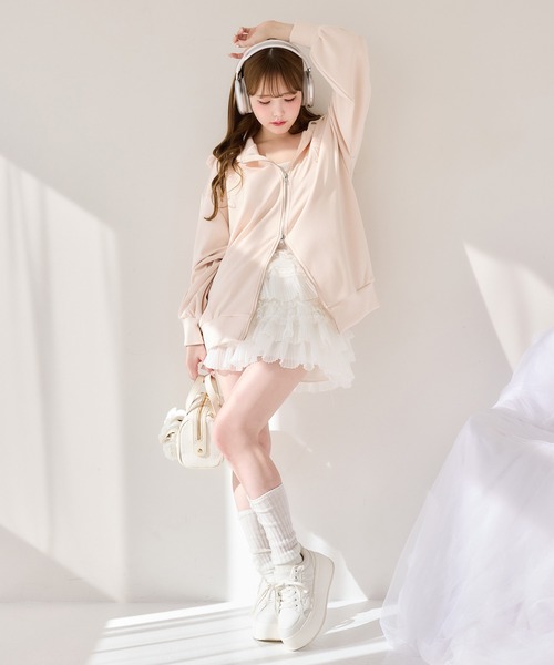 one after another NICE CLAUP（ワンアフターアナザーナイスクラップ）の「ゆるたぽシルエット/オーバーサイズグリッターパーカー（パーカー・レディース・オフホワイト/杢グレー/サックスブルー/ピンク/ネイビー/ブラック・FREE）」の9枚目の写真