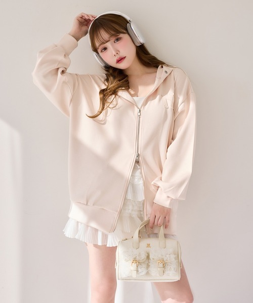 one after another NICE CLAUP（ワンアフターアナザーナイスクラップ）の「ゆるたぽシルエット/オーバーサイズグリッターパーカー（パーカー・レディース・オフホワイト/杢グレー/サックスブルー/ピンク/ネイビー/ブラック・FREE）」の10枚目の写真