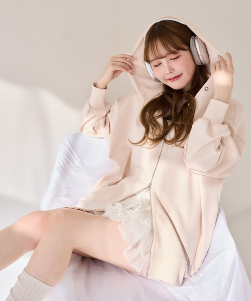 one after another NICE CLAUP（ワンアフターアナザーナイスクラップ）の「ゆるたぽシルエット/オーバーサイズグリッターパーカー（パーカー・レディース・オフホワイト/杢グレー/サックスブルー/ピンク/ネイビー/ブラック・FREE）」の11枚目の写真