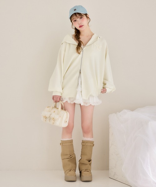 one after another NICE CLAUP（ワンアフターアナザーナイスクラップ）の「ゆるたぽシルエット/オーバーサイズグリッターパーカー（パーカー・レディース・オフホワイト/杢グレー/サックスブルー/ピンク/ネイビー/ブラック・FREE）」の18枚目の写真