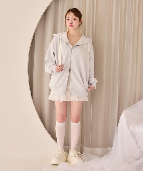 one after another NICE CLAUP（ワンアフターアナザーナイスクラップ）の「ゆるたぽシルエット/オーバーサイズグリッターパーカー（パーカー・レディース・オフホワイト/杢グレー/サックスブルー/ピンク/ネイビー/ブラック・FREE）」の22枚目の写真