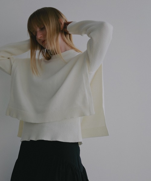 MANOF(マノフ)の「RIB FLAP KNIT TOPS(ニット/セーター・レディース・アイボリー/ブラック・F)」の7枚目の写真