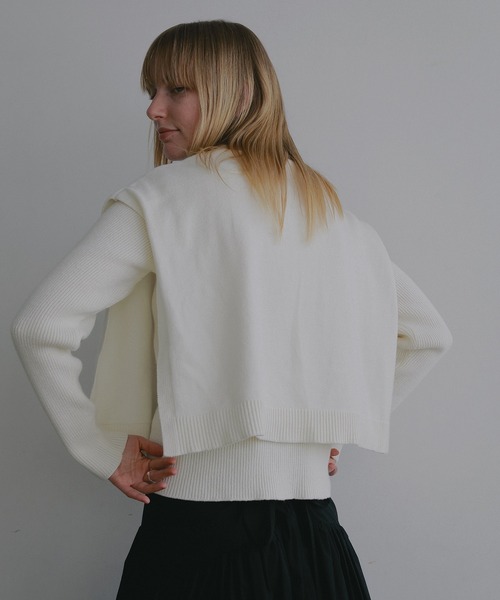 MANOF(マノフ)の「RIB FLAP KNIT TOPS(ニット/セーター・レディース・アイボリー/ブラック・F)」の9枚目の写真
