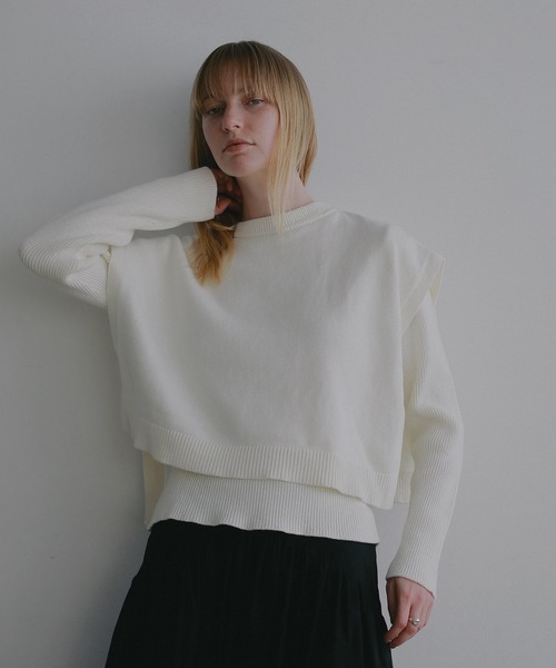 MANOF(マノフ)の「RIB FLAP KNIT TOPS(ニット/セーター・レディース・アイボリー/ブラック・F)」の4枚目の写真