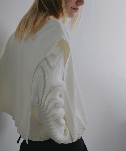 MANOF(マノフ)の「RIB FLAP KNIT TOPS(ニット/セーター・レディース・アイボリー/ブラック・F)」の10枚目の写真