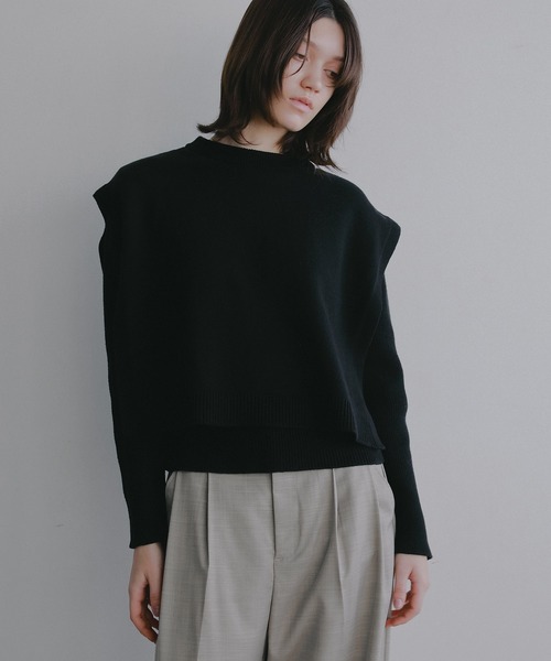 MANOF(マノフ)の「RIB FLAP KNIT TOPS(ニット/セーター・レディース・アイボリー/ブラック・F)」の11枚目の写真