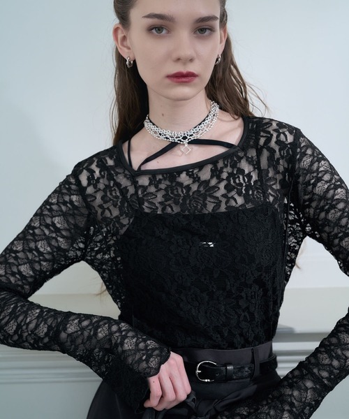 HARE(ハレ)の「【CEREMONY】2WAYレースタイトトップス(HARE)(Tシャツ/カットソー・レディース・ブラック/ホワイト・FREE)」の1枚目の写真