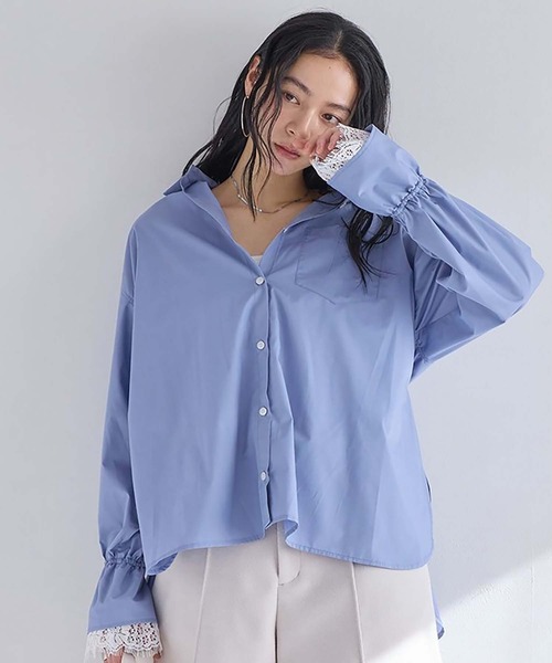 VIS（ビス）の「レーススリーブAラインシャツ（シャツ/ブラウス・レディース・ホワイト/グレー/サックスブルー・FREE）」の3枚目の写真