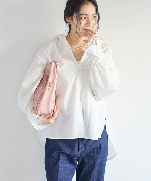 VIS（ビス）の「レーススリーブAラインシャツ（シャツ/ブラウス・レディース・ホワイト/グレー/サックスブルー・FREE）」の4枚目の写真