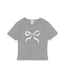 リボンプリントクロップ半袖Tシャツ(メランジ)